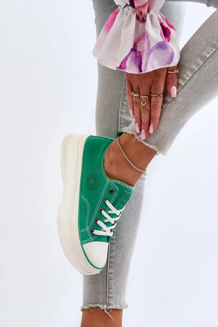 Damskie Big Star Shoes Damskie Trampki Na Masywnej Podeszwie Big Star NN274130 Zielone