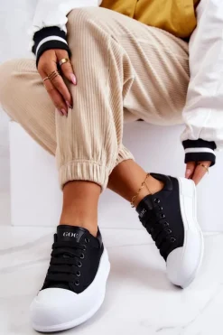 Best GOE Damskie Trampki Na Platformie JJ2N4073 Czarne