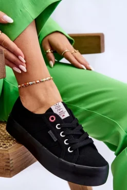 Cross Jeans Trampki Damskie Cross Jeans|Trampki Damskie Niskie*Damskie Trampki Na Platformie LL2R4039 Czarne Czarny