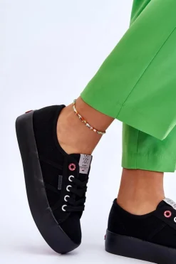 Cross Jeans Trampki Damskie Cross Jeans|Trampki Damskie Niskie*Damskie Trampki Na Platformie LL2R4039 Czarne Czarny