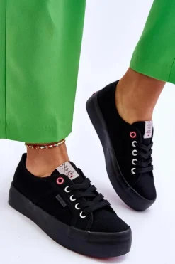 Cross Jeans Trampki Damskie Cross Jeans|Trampki Damskie Niskie*Damskie Trampki Na Platformie LL2R4039 Czarne Czarny