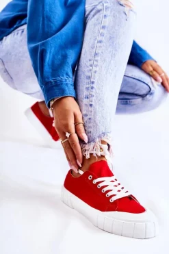 Boto Trampki Damskie Niskie*Damskie Trampki Na Platformie Czerwone Comes Czerwony