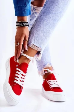 Boto Trampki Damskie Niskie*Damskie Trampki Na Platformie Czerwone Comes Czerwony