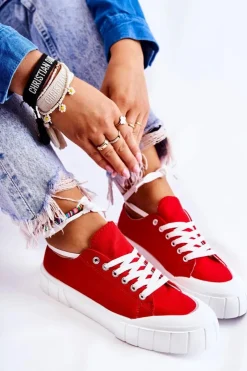 Boto Trampki Damskie Niskie*Damskie Trampki Na Platformie Czerwone Comes Czerwony