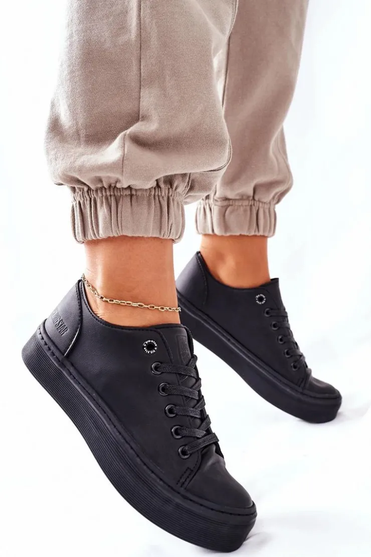 Big Star Shoes Trampki Damskie Big Star|Trampki Damskie Niskie*Damskie Trampki Na Platformie BIG STAR II274098 Czarne