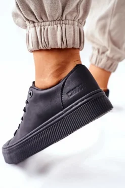 Big Star Shoes Trampki Damskie Big Star|Trampki Damskie Niskie*Damskie Trampki Na Platformie BIG STAR II274098 Czarne