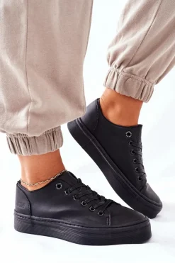 Big Star Shoes Trampki Damskie Big Star|Trampki Damskie Niskie*Damskie Trampki Na Platformie BIG STAR II274098 Czarne