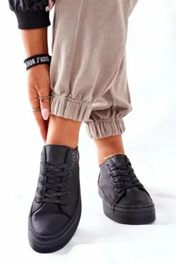 Big Star Shoes Trampki Damskie Big Star|Trampki Damskie Niskie*Damskie Trampki Na Platformie BIG STAR II274098 Czarne