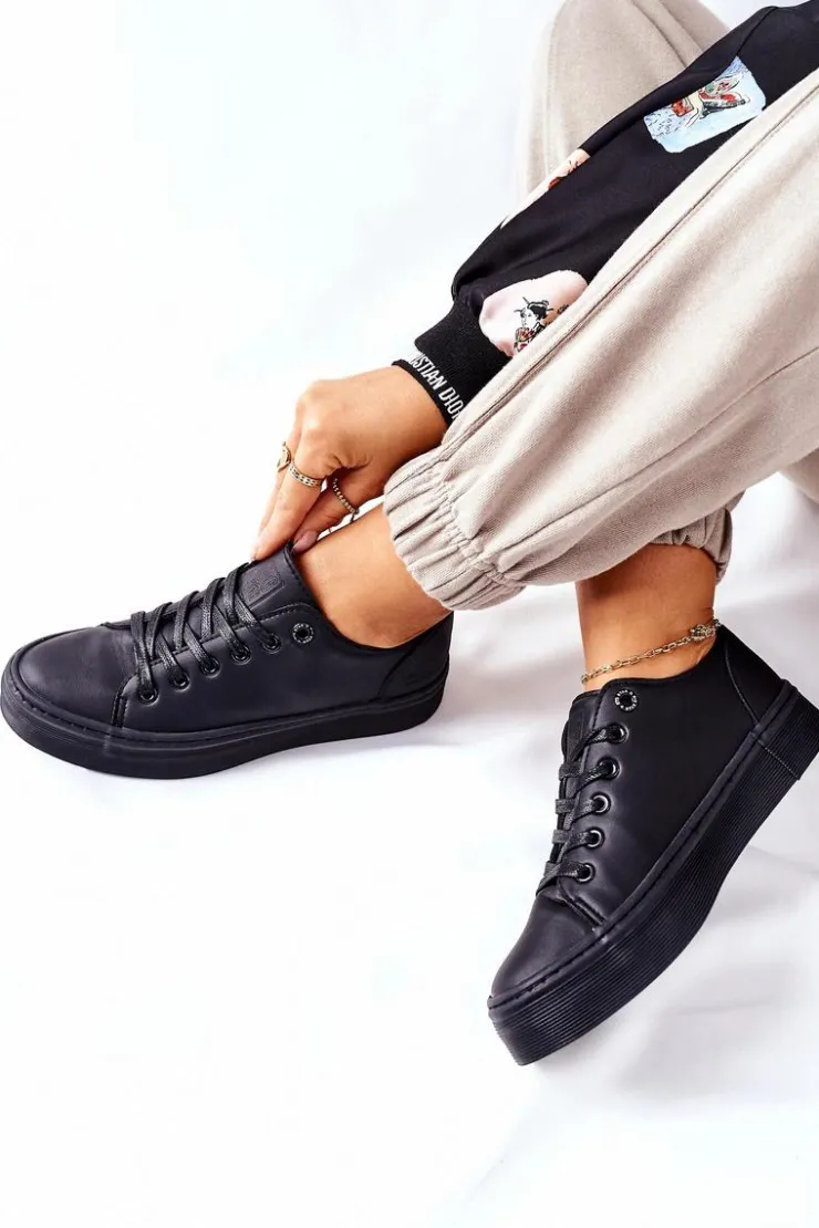 Big Star Shoes Trampki Damskie Big Star|Trampki Damskie Niskie*Damskie Trampki Na Platformie BIG STAR II274098 Czarne