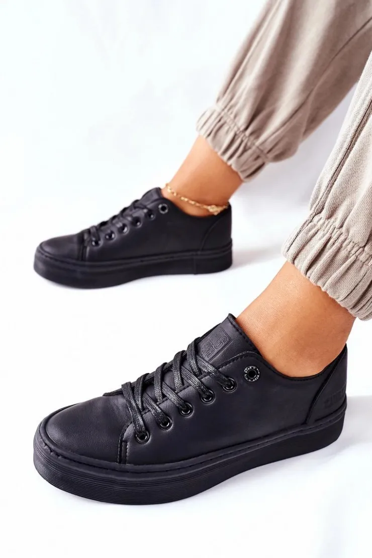 Big Star Shoes Trampki Damskie Big Star|Trampki Damskie Niskie*Damskie Trampki Na Platformie BIG STAR II274098 Czarne