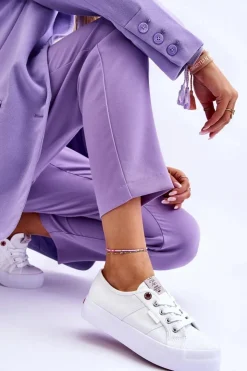 Damskie Cross Jeans Damskie Trampki Na Platformie LL2R4040 Białe