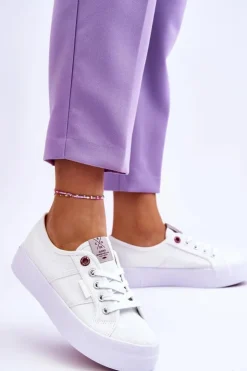 Damskie Cross Jeans Damskie Trampki Na Platformie LL2R4040 Białe