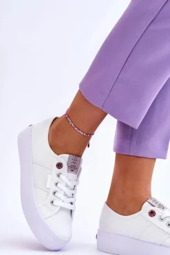 Damskie Cross Jeans Damskie Trampki Na Platformie LL2R4040 Białe
