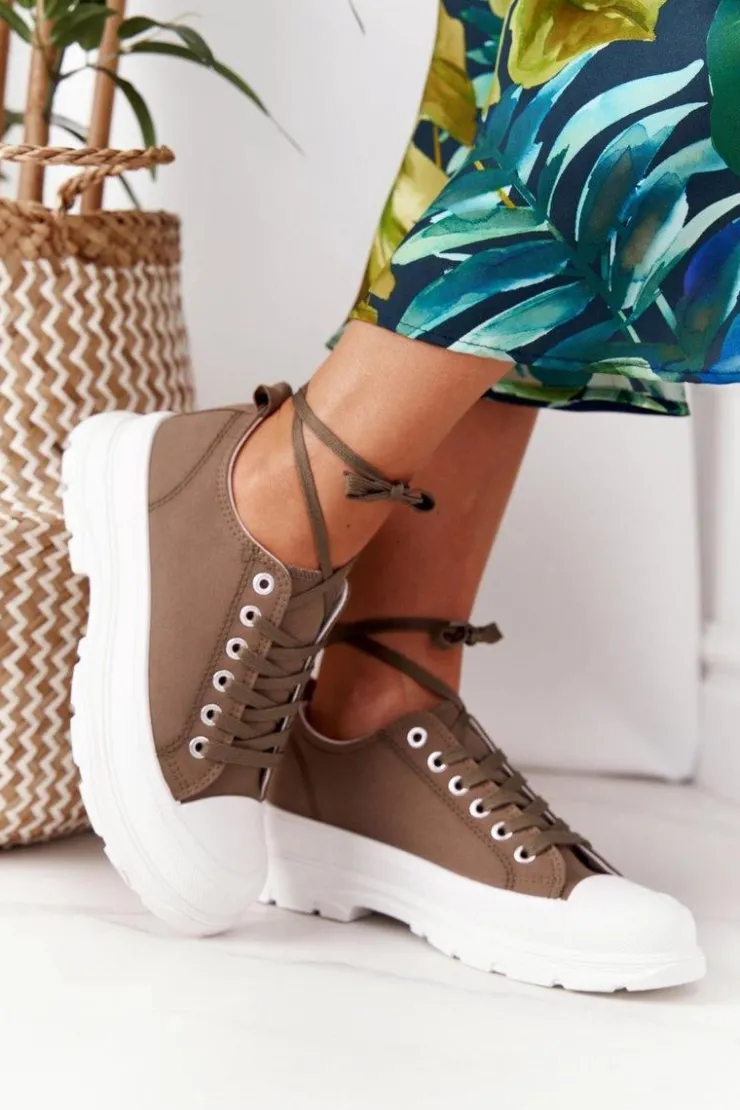 Damskie Boto Damskie Trampki Na Platformie Brązowe Travel Time