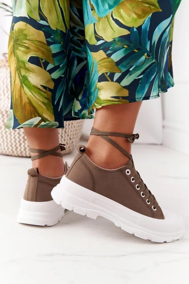 Damskie Boto Damskie Trampki Na Platformie Brązowe Travel Time