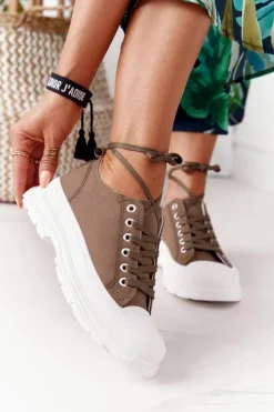 Damskie Boto Damskie Trampki Na Platformie Brązowe Travel Time