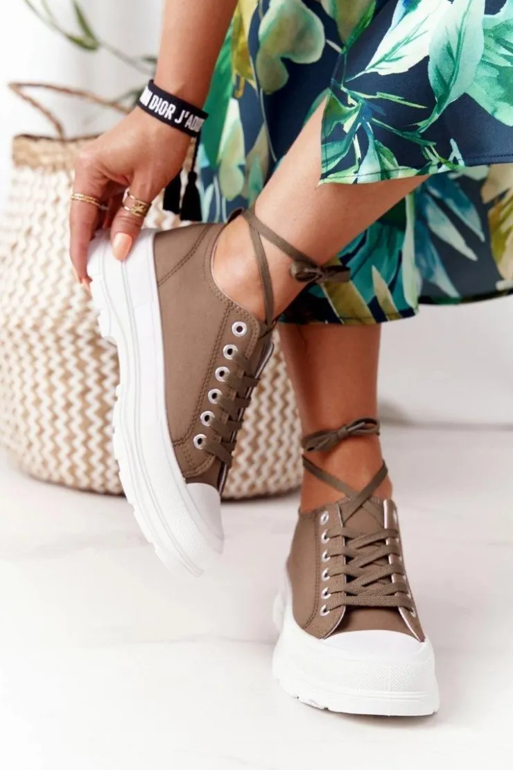 Damskie Boto Damskie Trampki Na Platformie Brązowe Travel Time