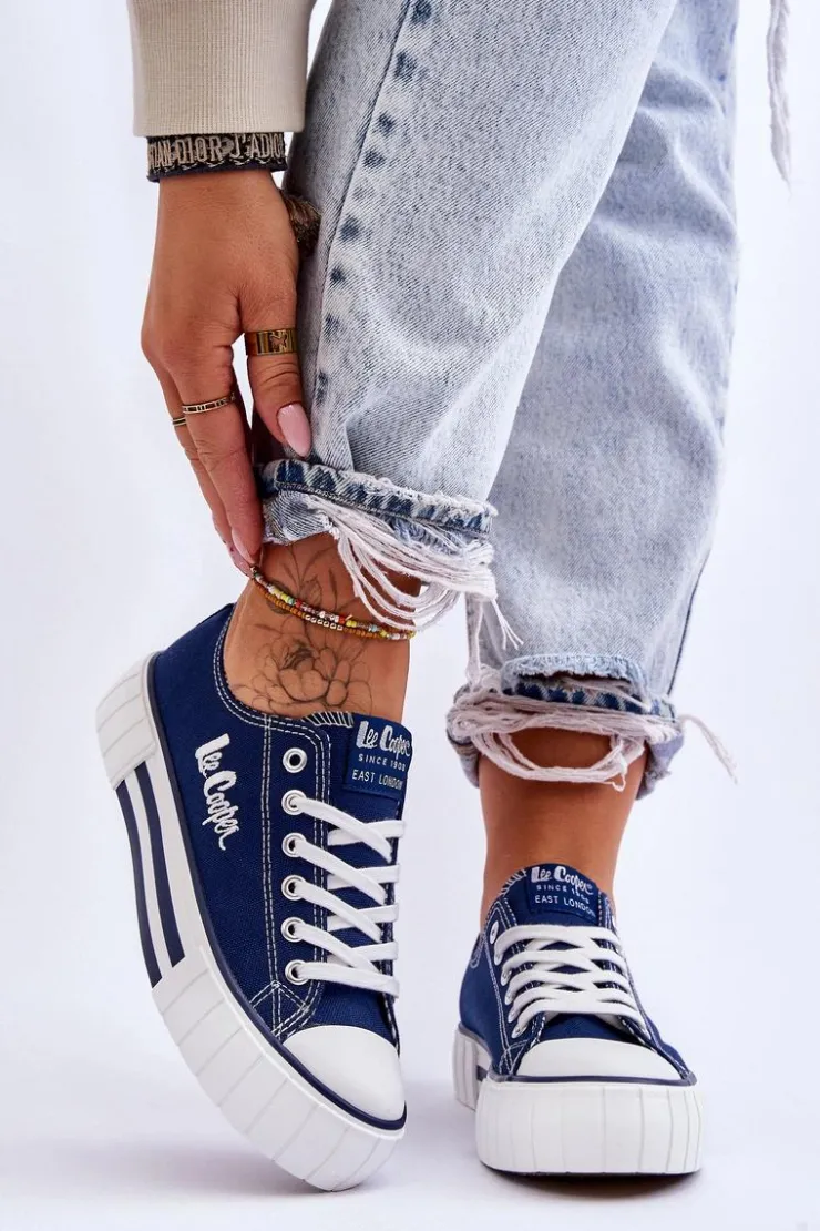 Damskie Lee Cooper Damskie Trampki Na Platformie LCW-23-31-1803L Granatowe