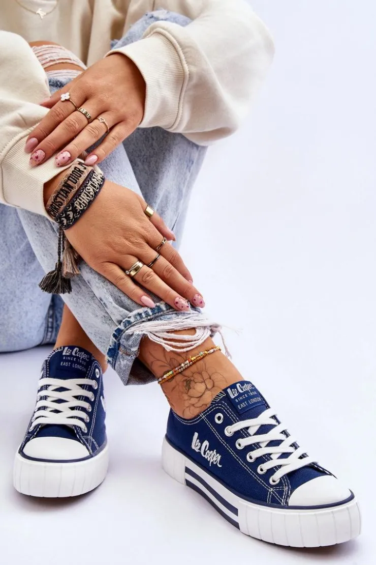 Damskie Lee Cooper Damskie Trampki Na Platformie LCW-23-31-1803L Granatowe