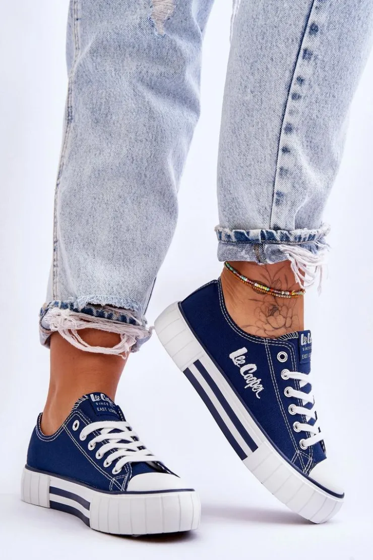 Damskie Lee Cooper Damskie Trampki Na Platformie LCW-23-31-1803L Granatowe