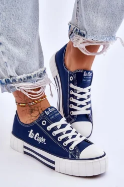 Damskie Lee Cooper Damskie Trampki Na Platformie LCW-23-31-1803L Granatowe