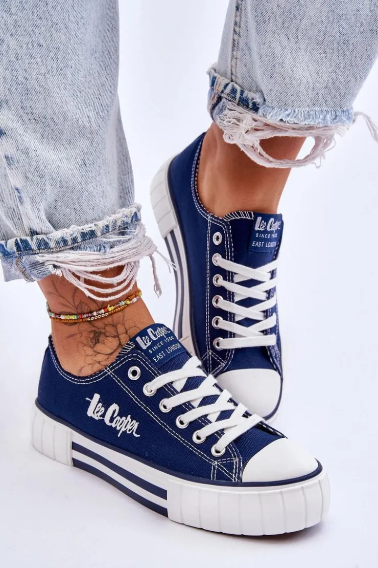 Damskie Lee Cooper Damskie Trampki Na Platformie LCW-23-31-1803L Granatowe