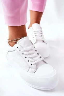 Damskie Boto Damskie Trampki Na Platformie Białe Honey