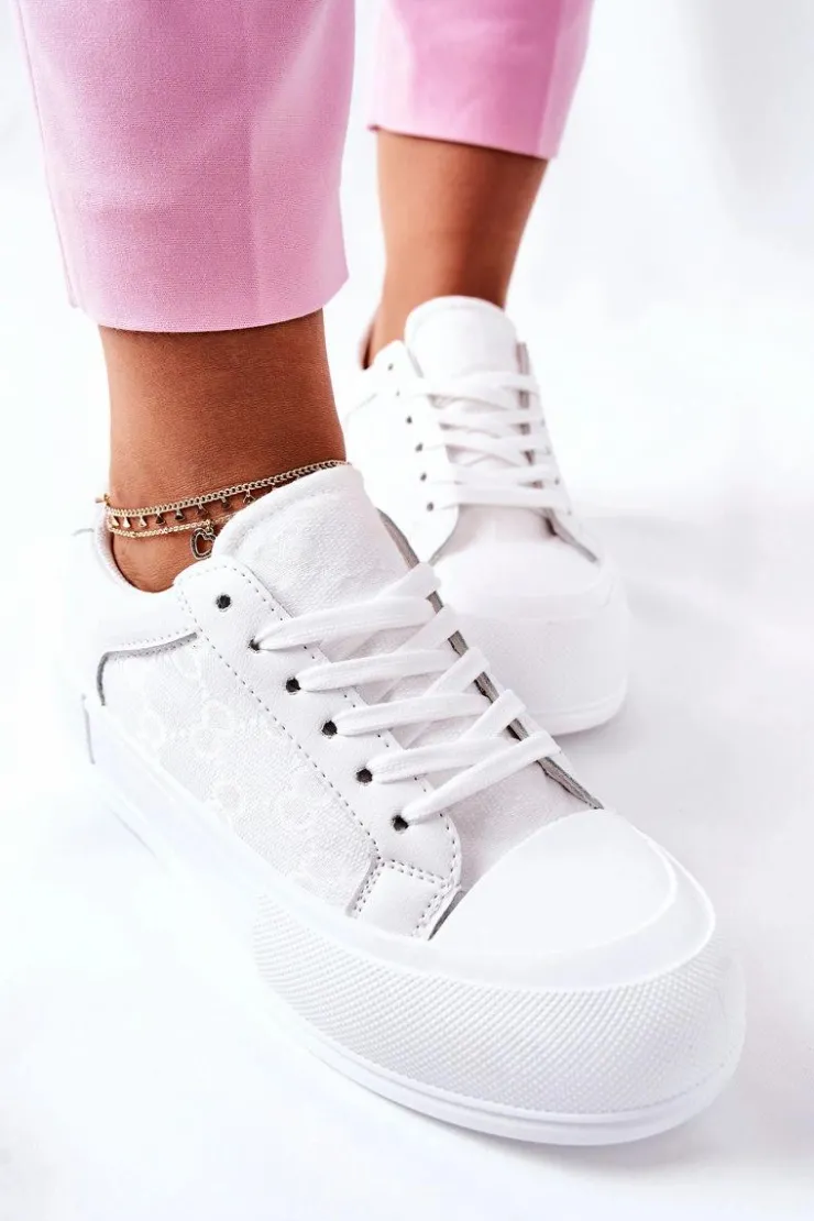 Damskie Boto Damskie Trampki Na Platformie Białe Honey