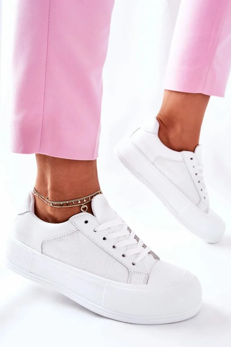 Damskie Boto Damskie Trampki Na Platformie Białe Honey