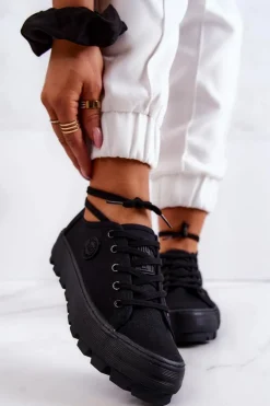 New Big Star Shoes Damskie Trampki Na Platformie BIG STAR JJ274489 Czarne