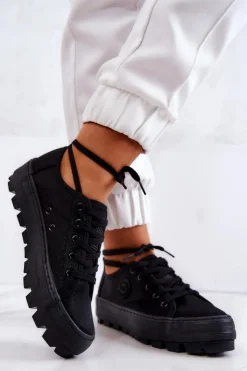 New Big Star Shoes Damskie Trampki Na Platformie BIG STAR JJ274489 Czarne