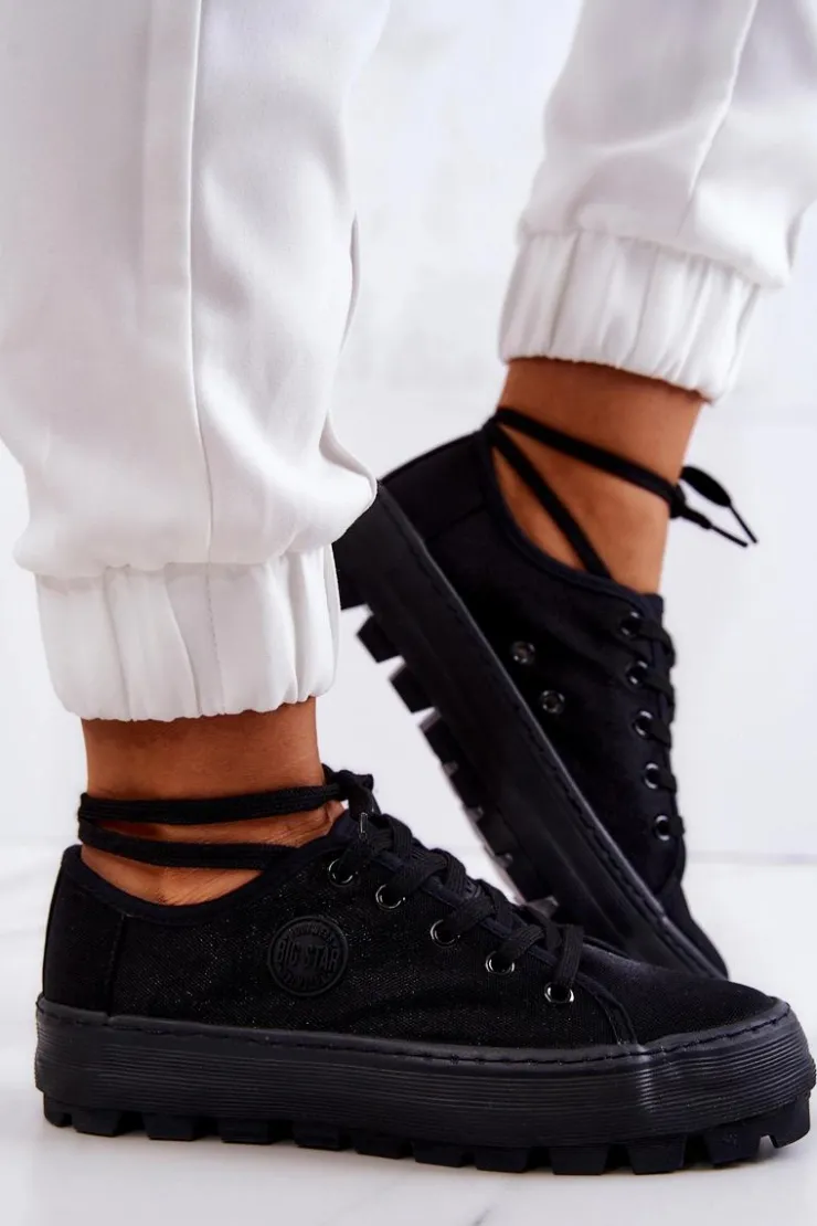 New Big Star Shoes Damskie Trampki Na Platformie BIG STAR JJ274489 Czarne
