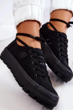 New Big Star Shoes Damskie Trampki Na Platformie BIG STAR JJ274489 Czarne