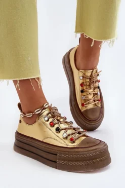 Hot GOE Damskie Trampki Na Platformie NN2N4055 Złote Złoty