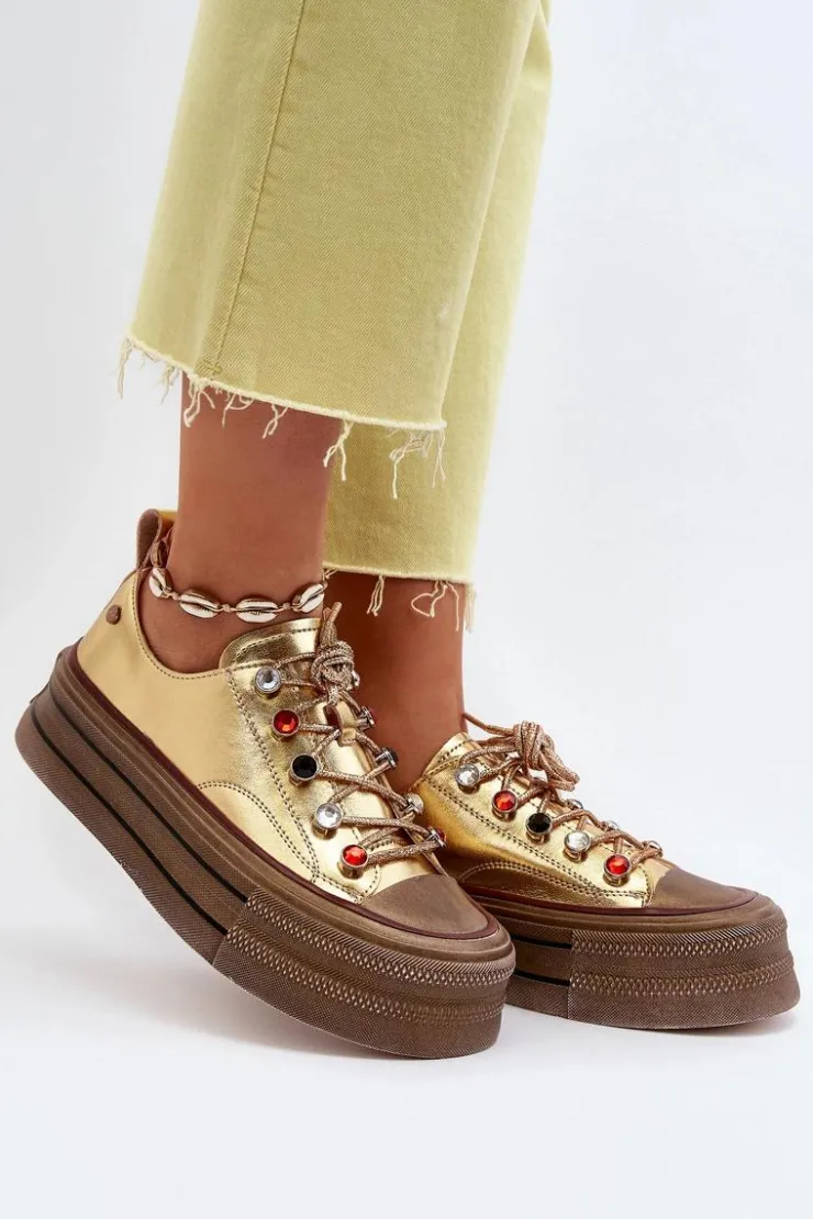 Hot GOE Damskie Trampki Na Platformie NN2N4055 Złote Złoty