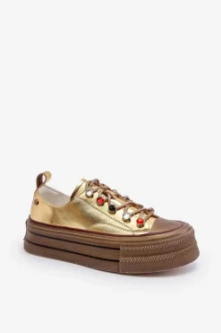 Hot GOE Damskie Trampki Na Platformie NN2N4055 Złote Złoty