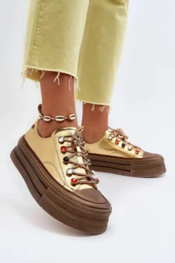 Hot GOE Damskie Trampki Na Platformie NN2N4055 Złote Złoty