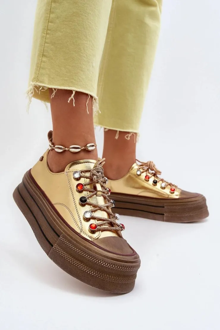 Hot GOE Damskie Trampki Na Platformie NN2N4055 Złote Złoty