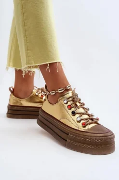 Hot GOE Damskie Trampki Na Platformie NN2N4055 Złote Złoty