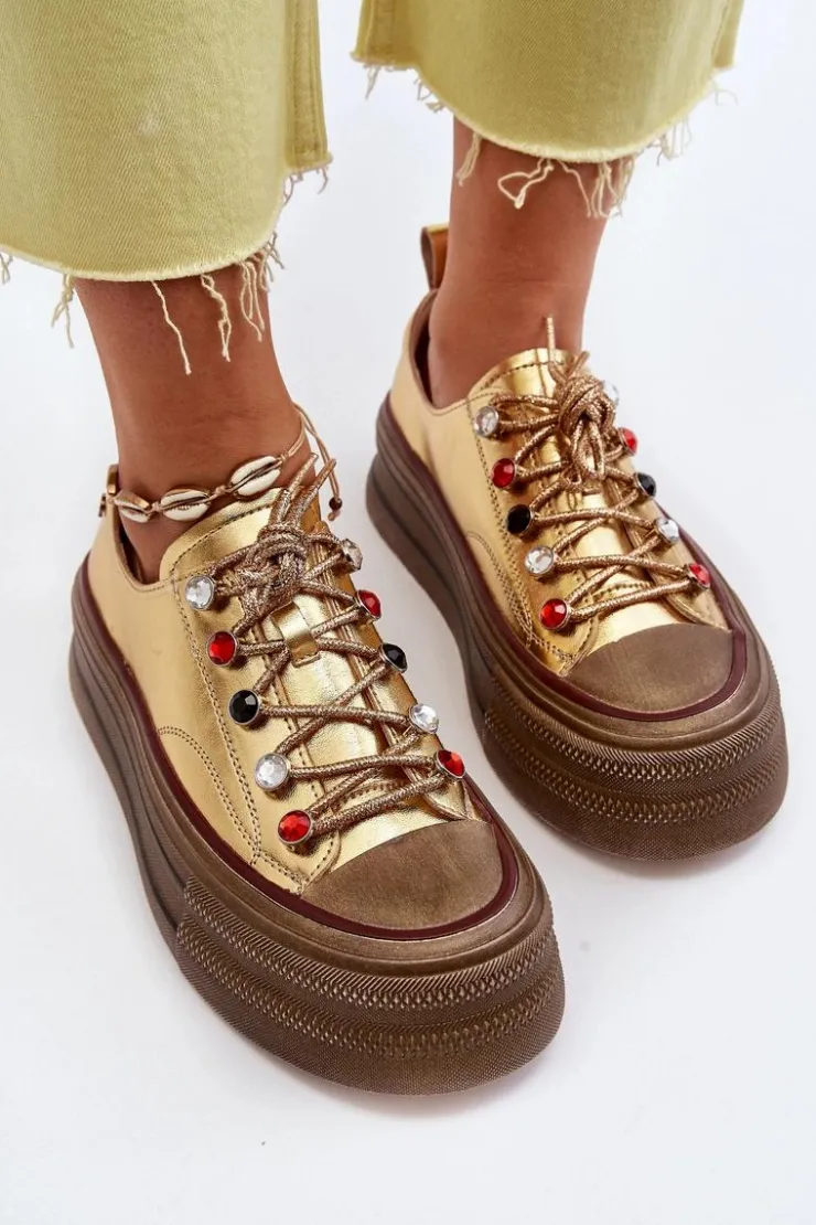 Hot GOE Damskie Trampki Na Platformie NN2N4055 Złote Złoty