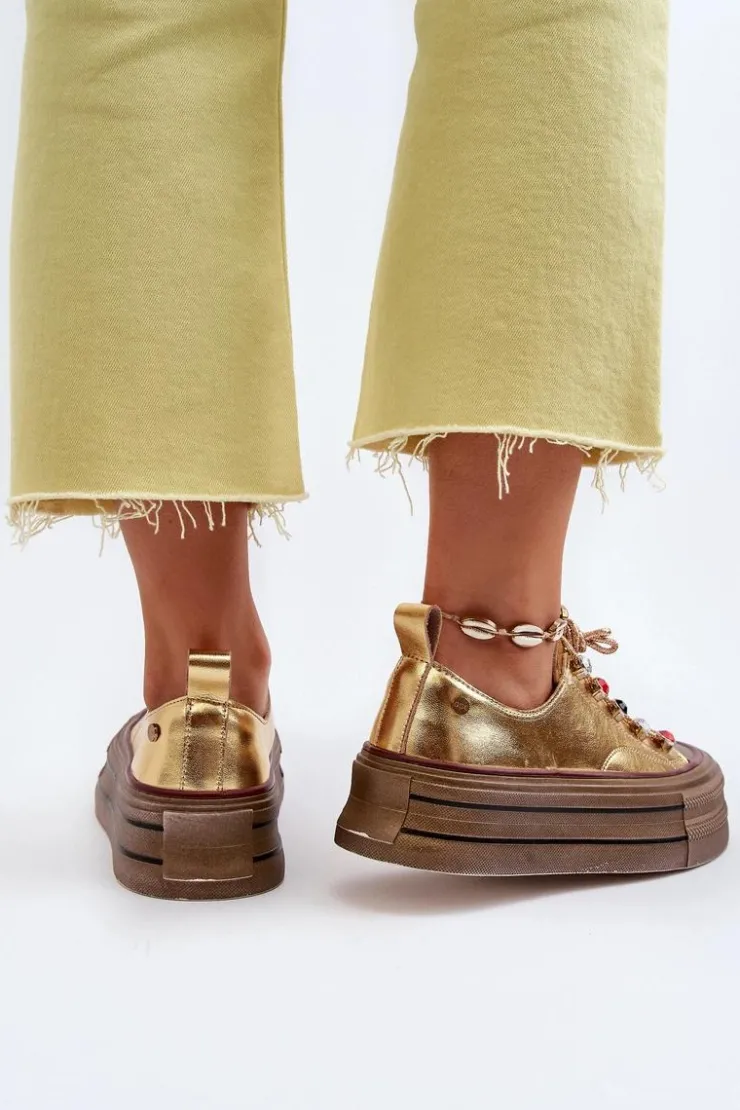 Hot GOE Damskie Trampki Na Platformie NN2N4055 Złote Złoty