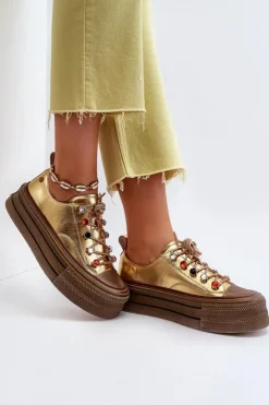 Hot GOE Damskie Trampki Na Platformie NN2N4055 Złote Złoty