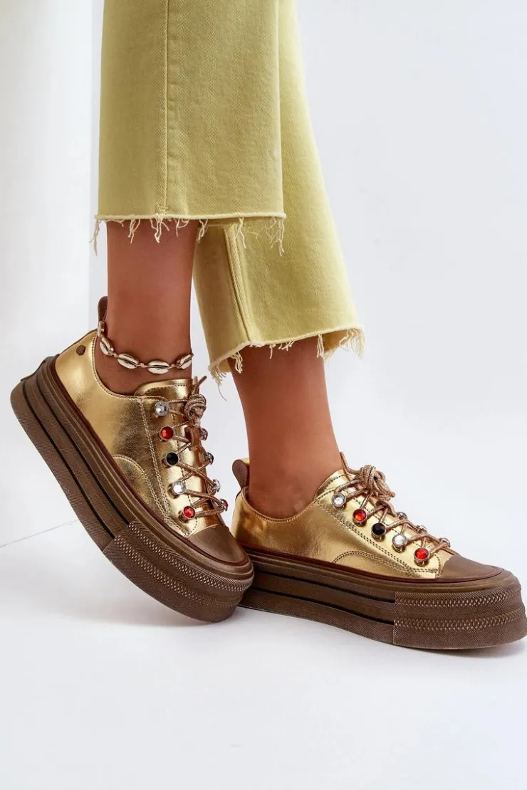 Hot GOE Damskie Trampki Na Platformie NN2N4055 Złote Złoty