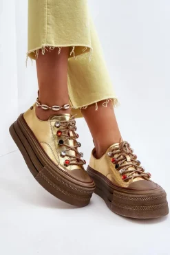 Hot GOE Damskie Trampki Na Platformie NN2N4055 Złote Złoty