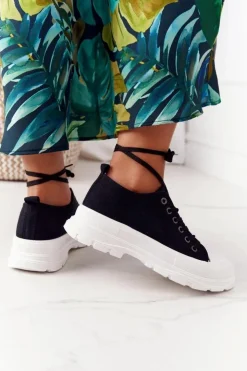 Boto Damskie Trampki Na Platformie Czarne Travel Time