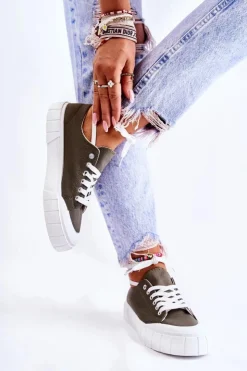 Best Boto Damskie Trampki Na Platformie Khaki Comes