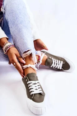 Best Boto Damskie Trampki Na Platformie Khaki Comes