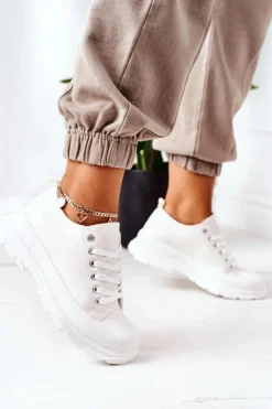 Boto Trampki Damskie Niskie*Damskie Trampki Na Platformie Białe Travel Time