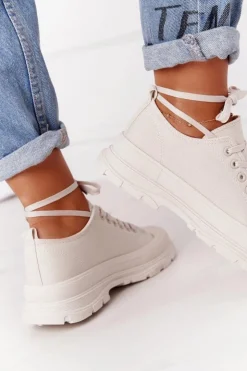 Boto Trampki Damskie Niskie*Damskie Trampki Na Platformie Beżowe Travel Time