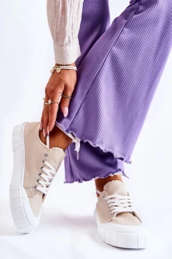 Outlet Boto Damskie Trampki Na Platformie Beżowe Comes